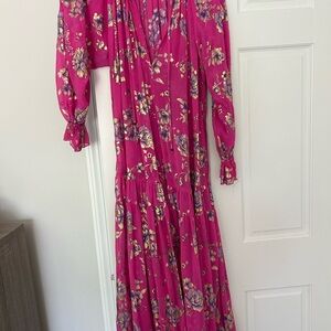 Free People Pink Tiered Long Sleeve Sundress